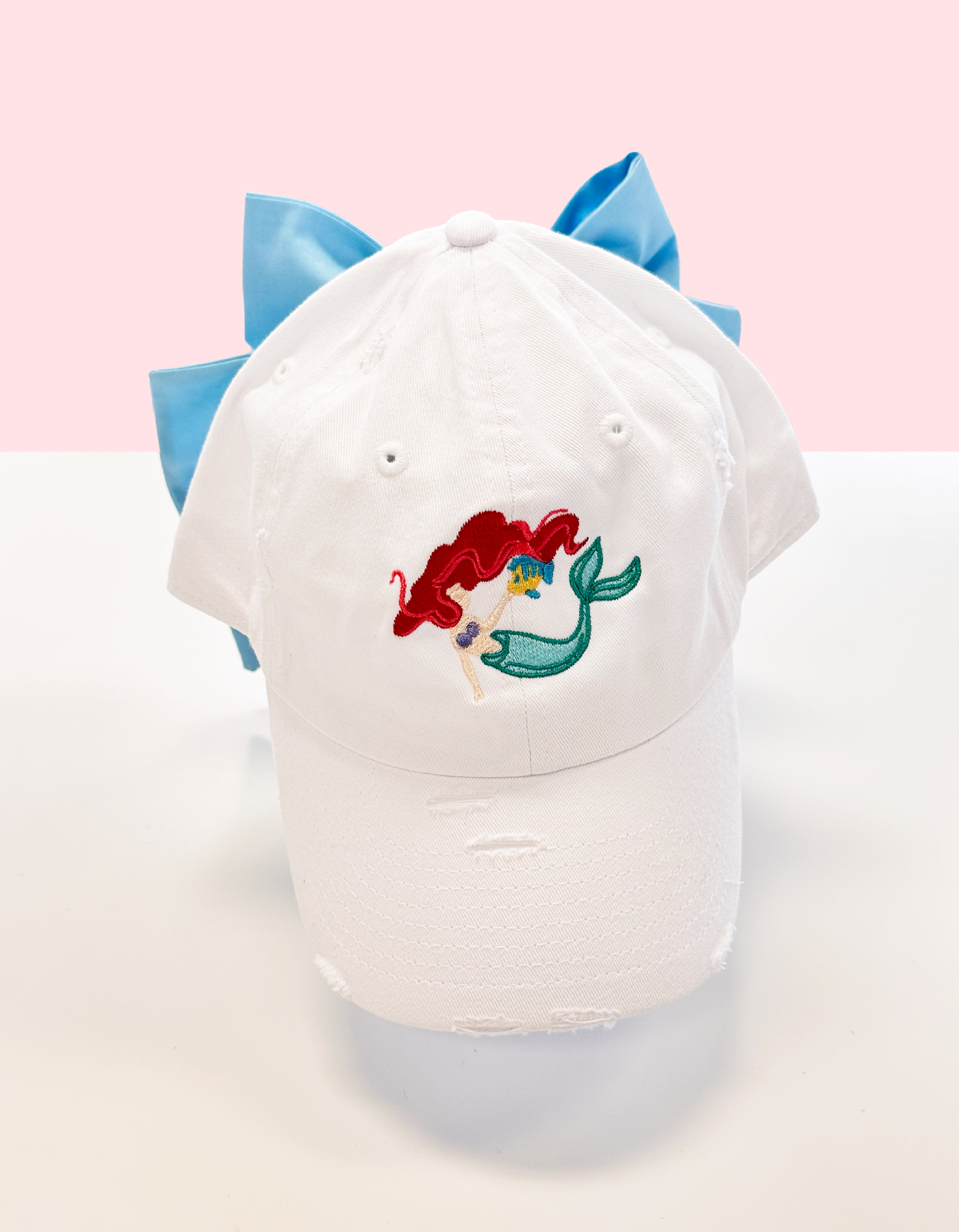 Mermaid Hat With Bow - White Hat & Light Blue Bow