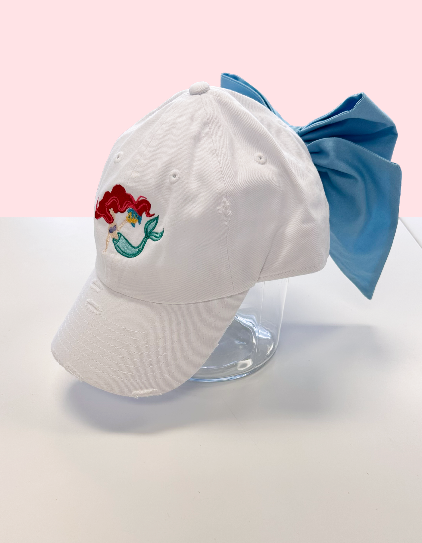 Mermaid Hat With Bow - White Hat & Light Blue Bow