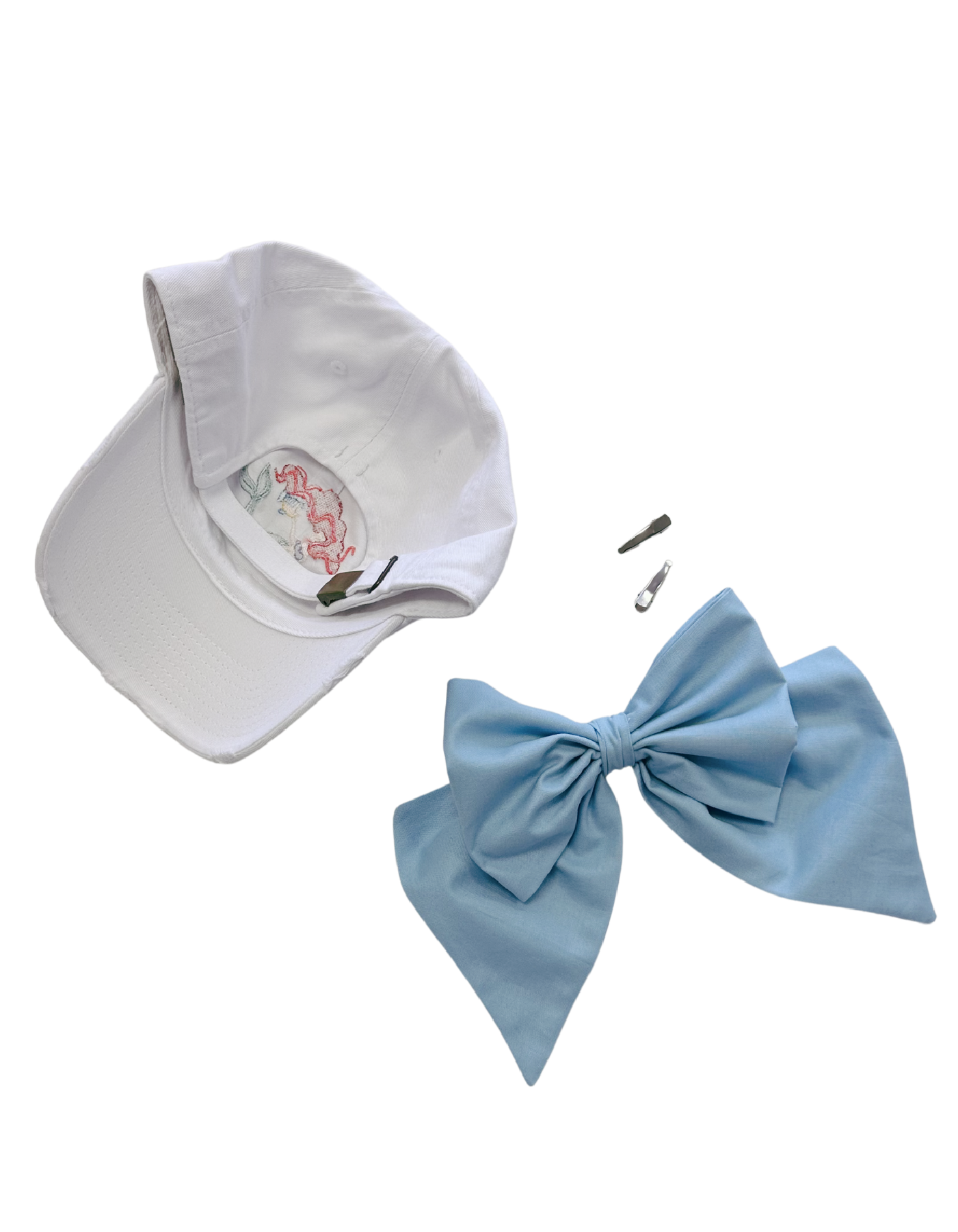 Mermaid Hat With Bow - White Hat & Light Blue Bow