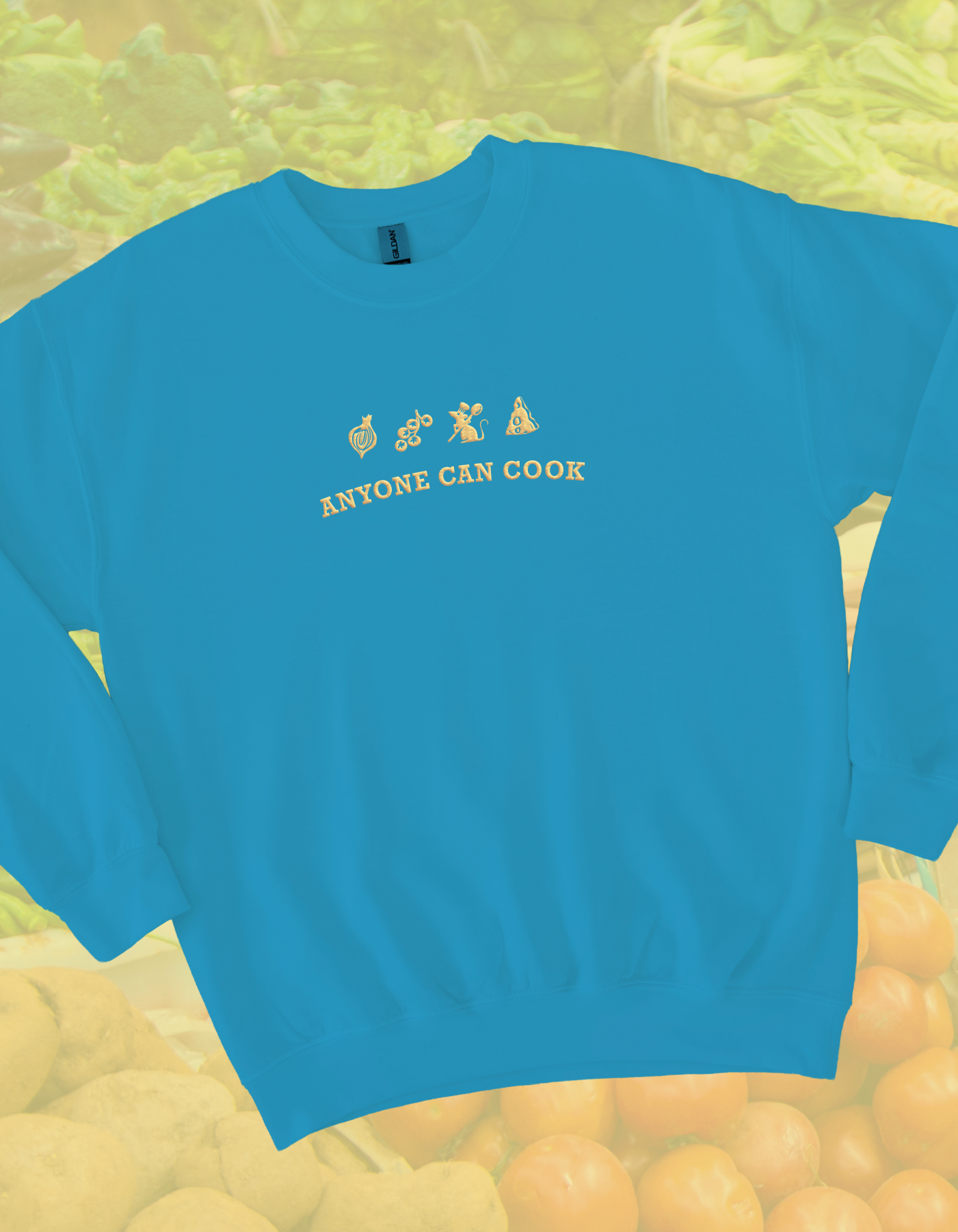 Anyone Can Cook Sweatshirt - Sapphire & Lemon Yellow