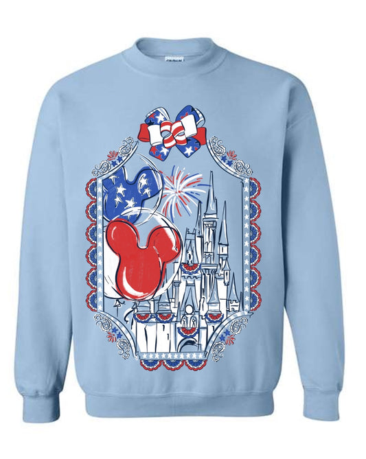 Americana Bows & Borders Sweatshirt - Light Blue - PREORDER