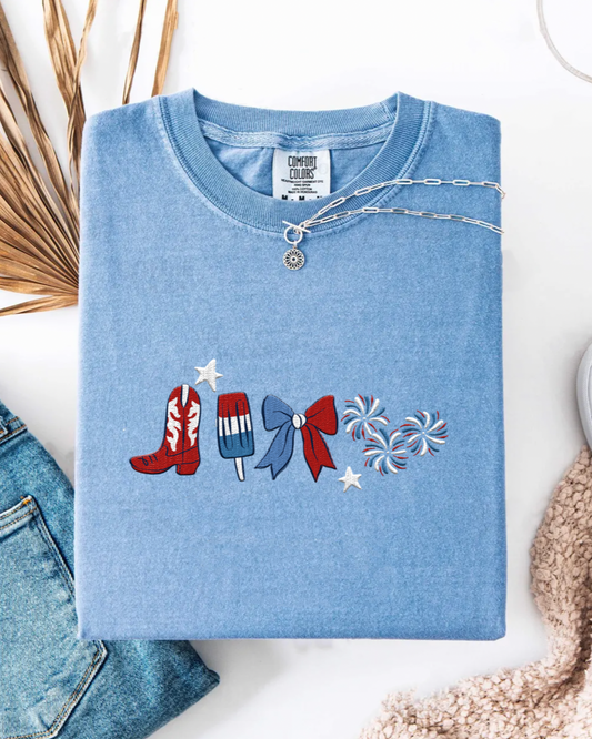 Fourth Line Up Embroidered Tee - Washed Denim - PREORDER