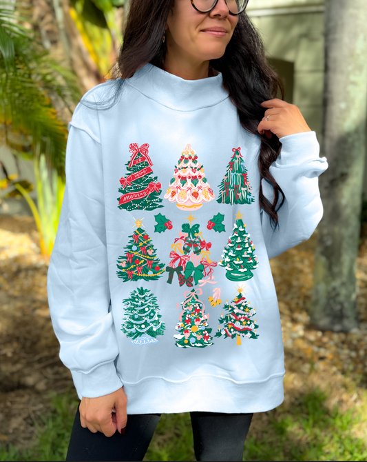 Nostalgic Christmas Trees Reversible Mockneck Sweatshirt - PREORDER