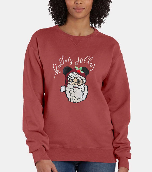 Holly Jolly Santa Embroidered Plus Size Sweatshirt - 2XL + 3XL - PREORDER