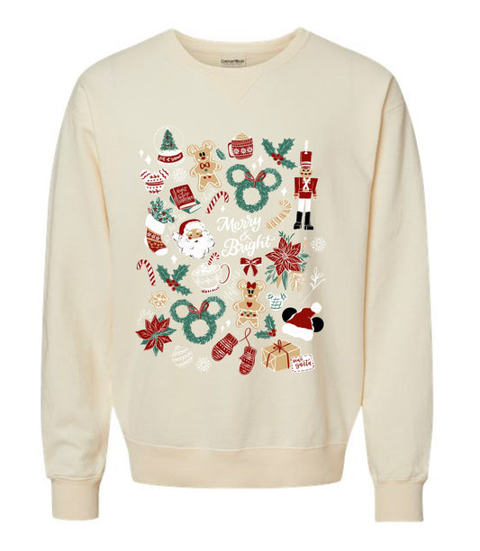 Holiday Holly Sketch Sweatshirt Comfort Wash- PREORDER
