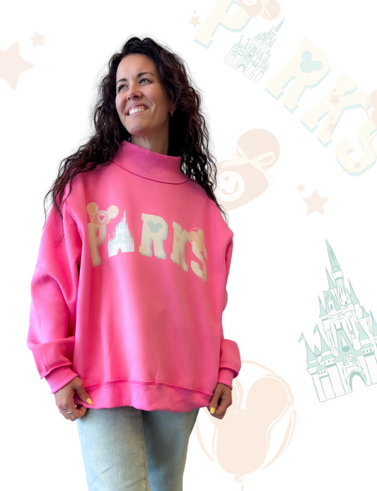 Oversized Parks Mockneck Sweatshirt - Bubblegum