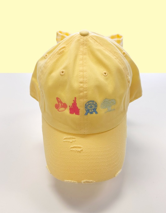 Parks Icons Hat With Bow - Yellow Hat & Yellow Gingham Bow
