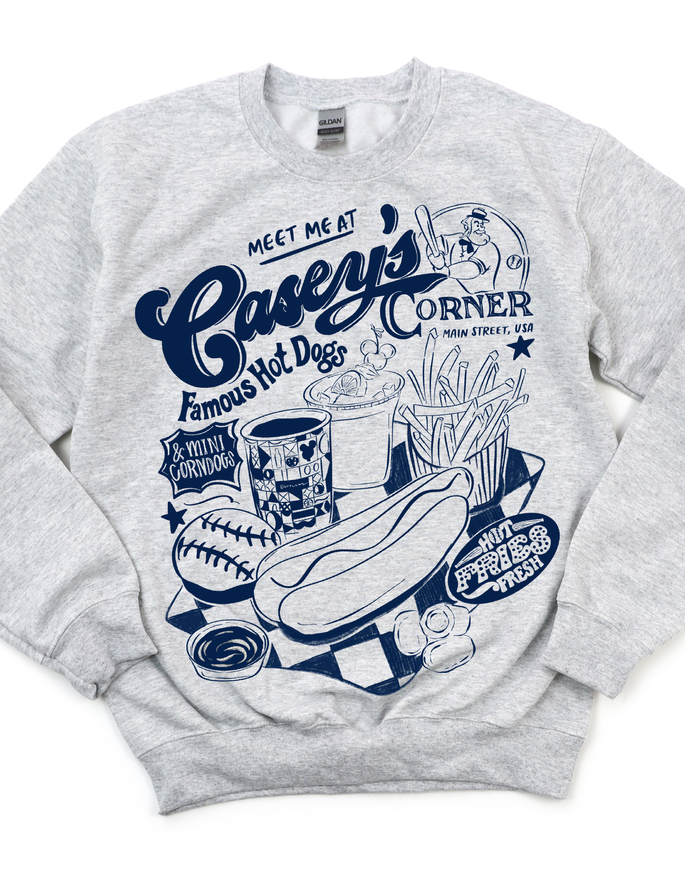 Homerun Hotdog in Navy Sweatshirt - Ash Gray