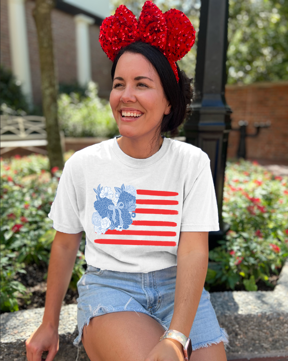Floral Flag CC Tee - White - 3X, 4X