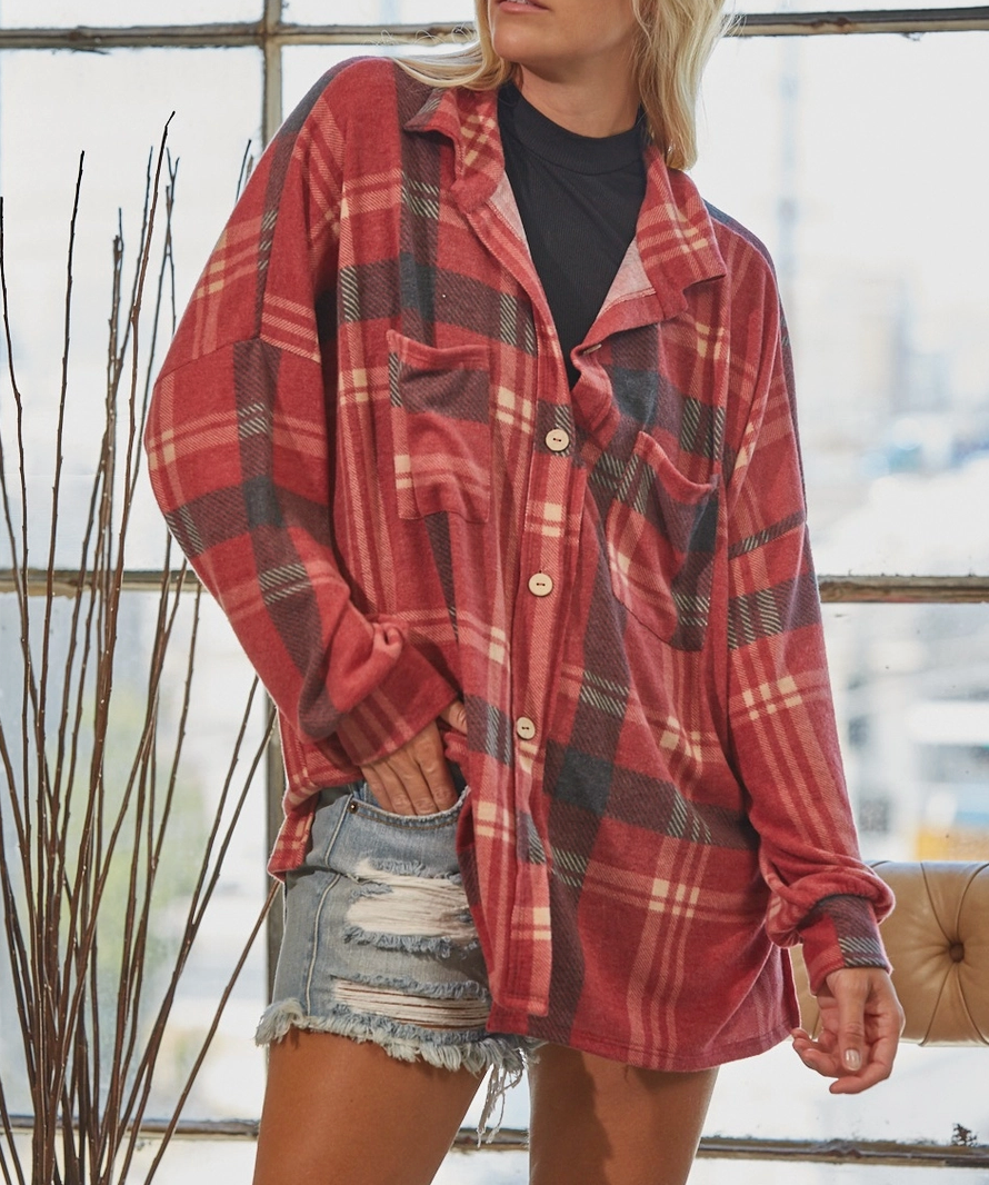Red Brushed Cashmere Plaid Flannel - PREORDER
