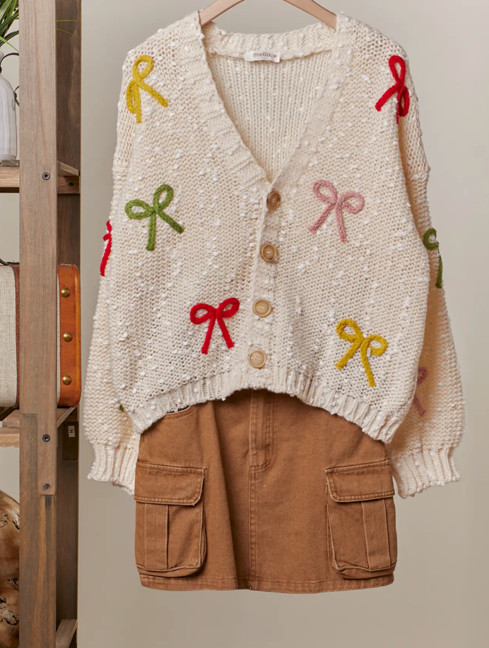 Ribbon Patched Button Down Cardigan - PREORDER