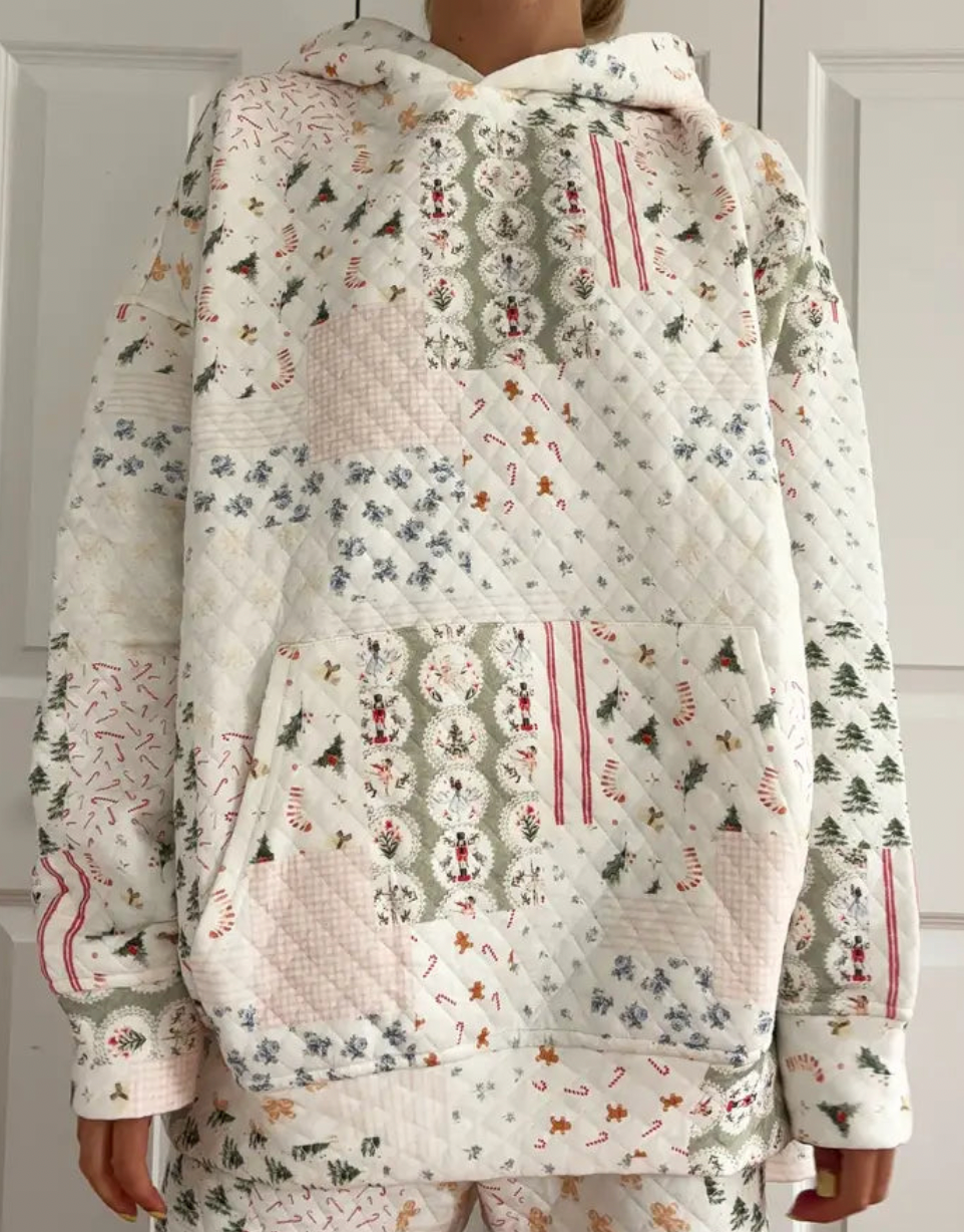 Christmas Holiday Quilted Hoodie - L + 2XL