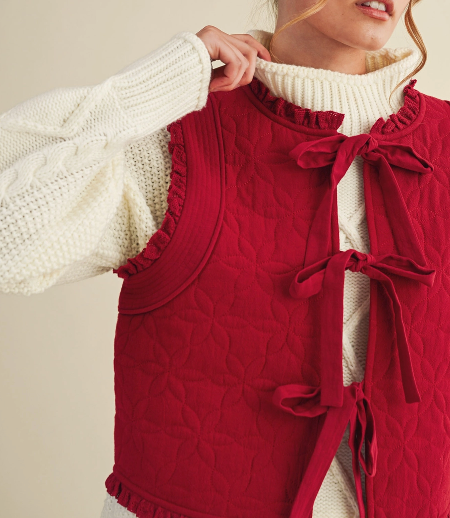 Red Floral Quilted Vest - S+M
