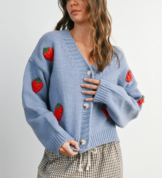 Strawberry Embroidered Cardigan- PREORDER