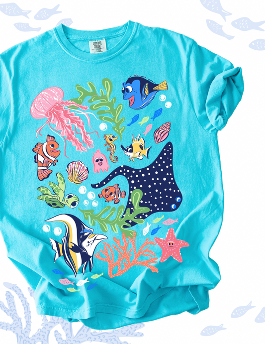 Swimming out to Sea Sketch Tee - Lagoon - PREORDER