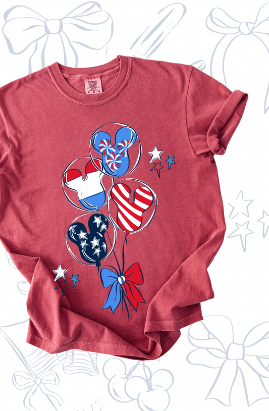 Stars & Stripes Balloons Tee - Crimson - PREORDER