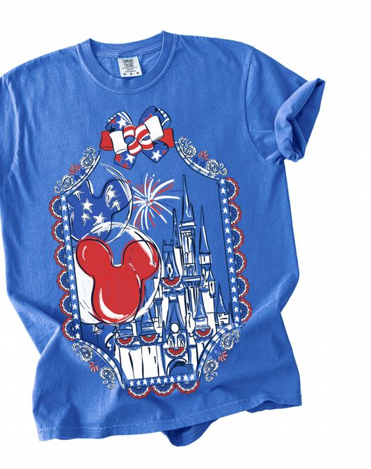 Americana Bows & Borders Tee - Blue - PREORDER