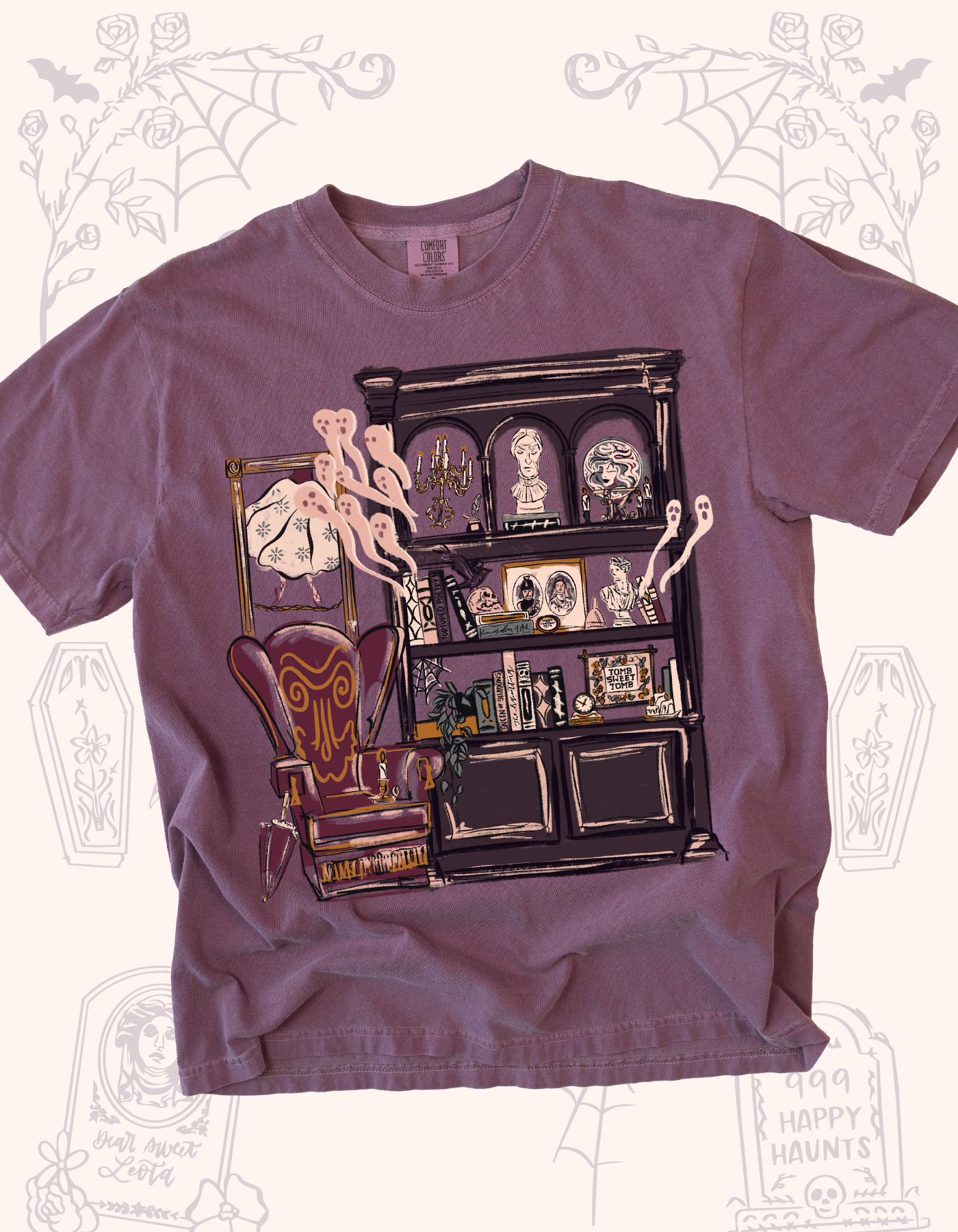 Haunted Bookcase Tee - Berry - PREORDER