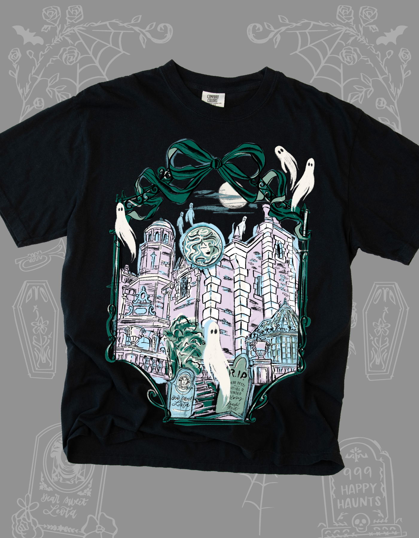 Haunted Bows & Borders Tee - Black - PREORDER