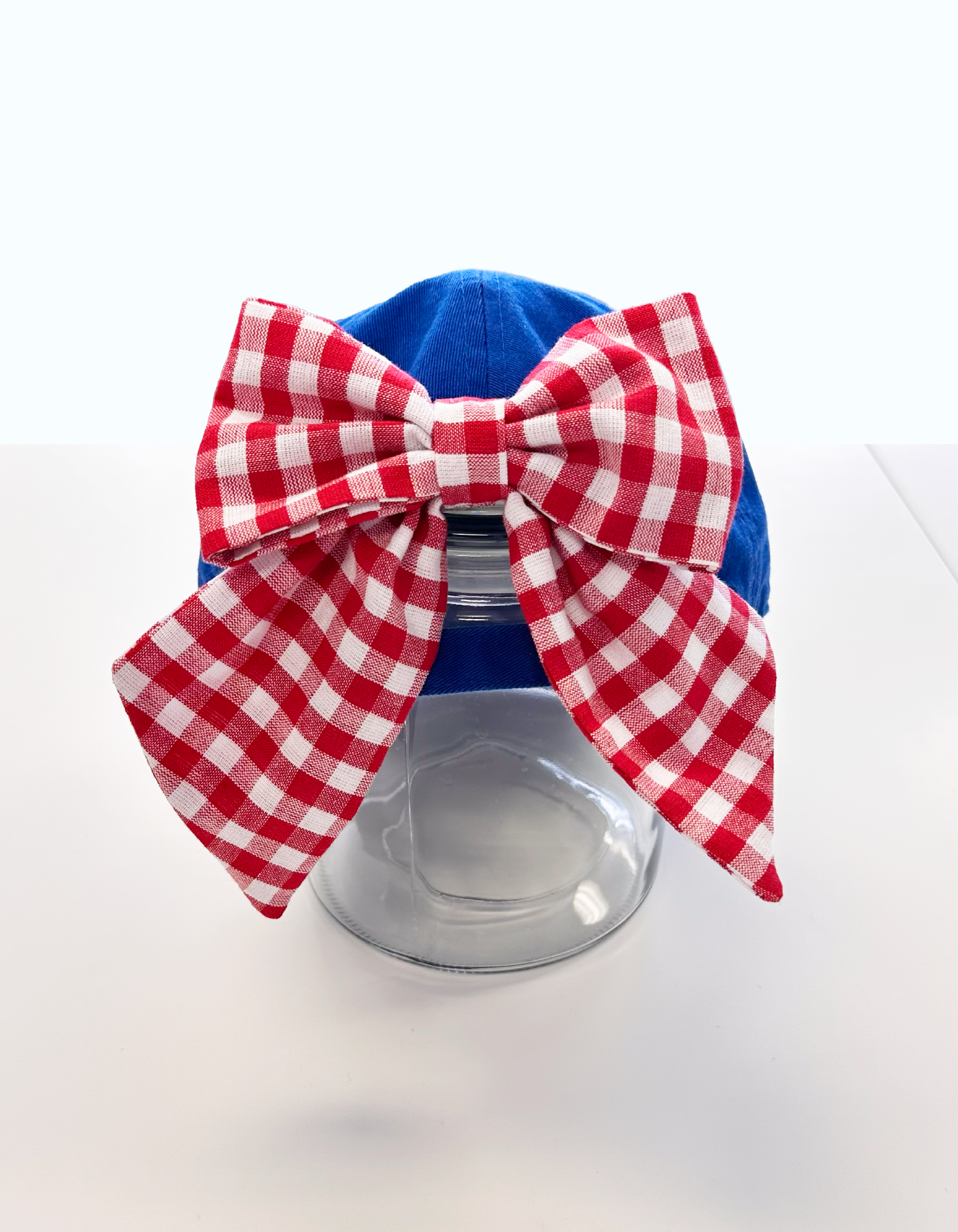 Three Caballeros Hat With Bow - Blue Hat & Red Gingham Bow