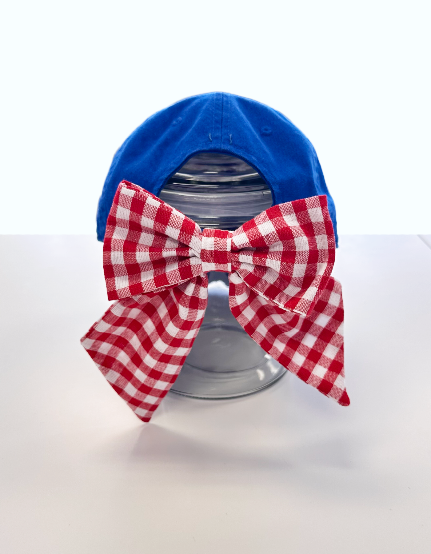 Three Caballeros Hat With Bow - Blue Hat & Red Gingham Bow