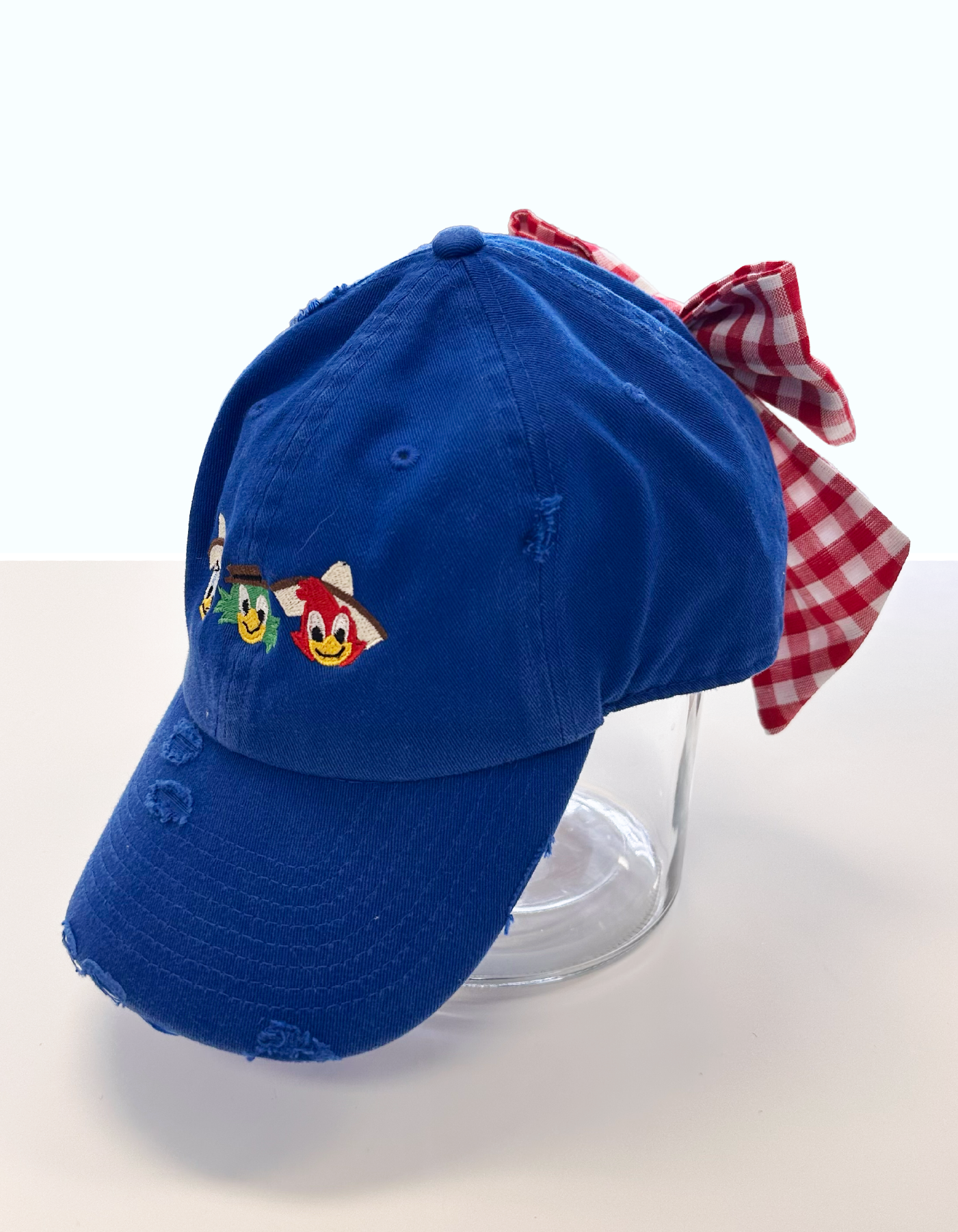 Three Caballeros Hat With Bow - Blue Hat & Red Gingham Bow
