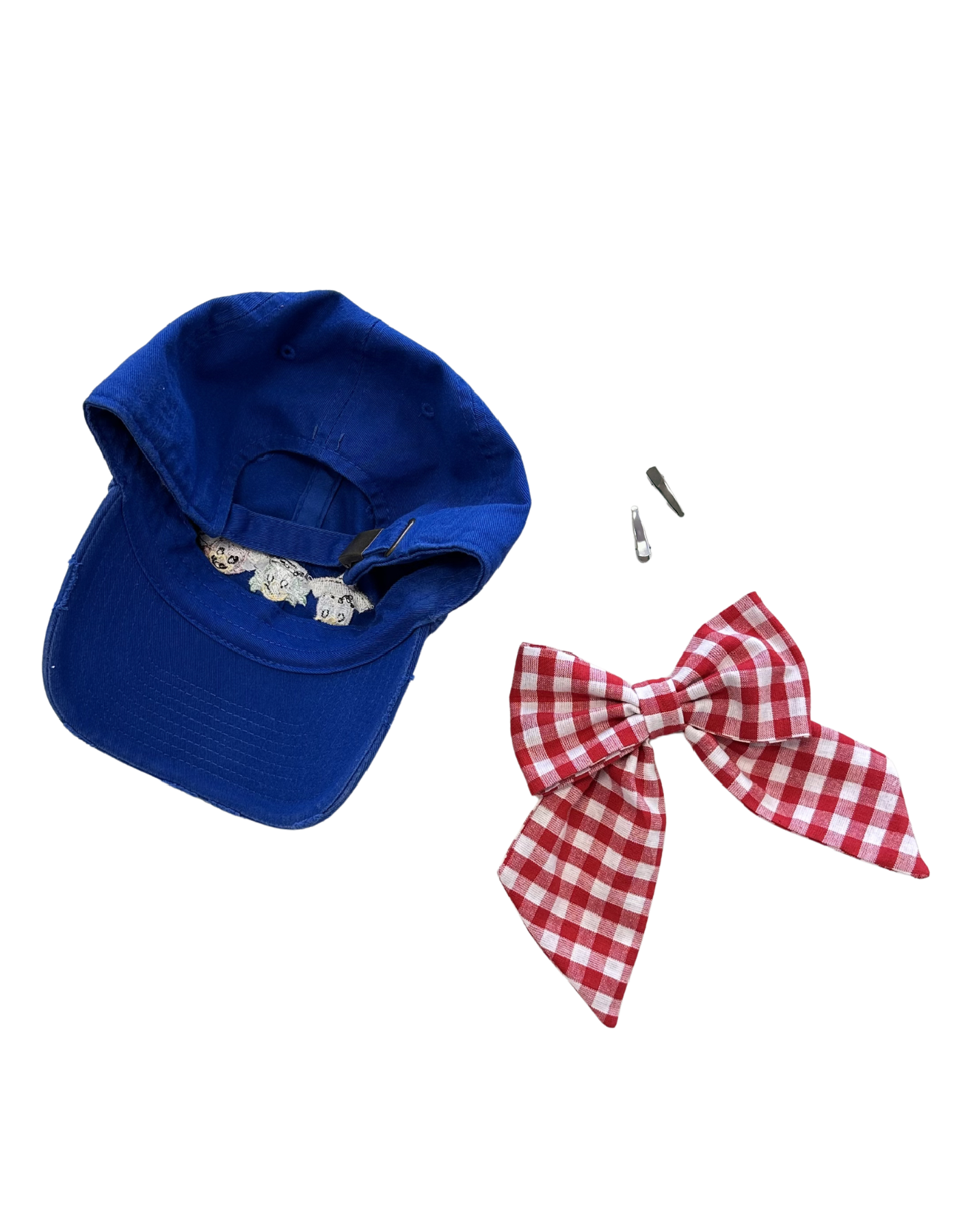 Three Caballeros Hat With Bow - Blue Hat & Red Gingham Bow