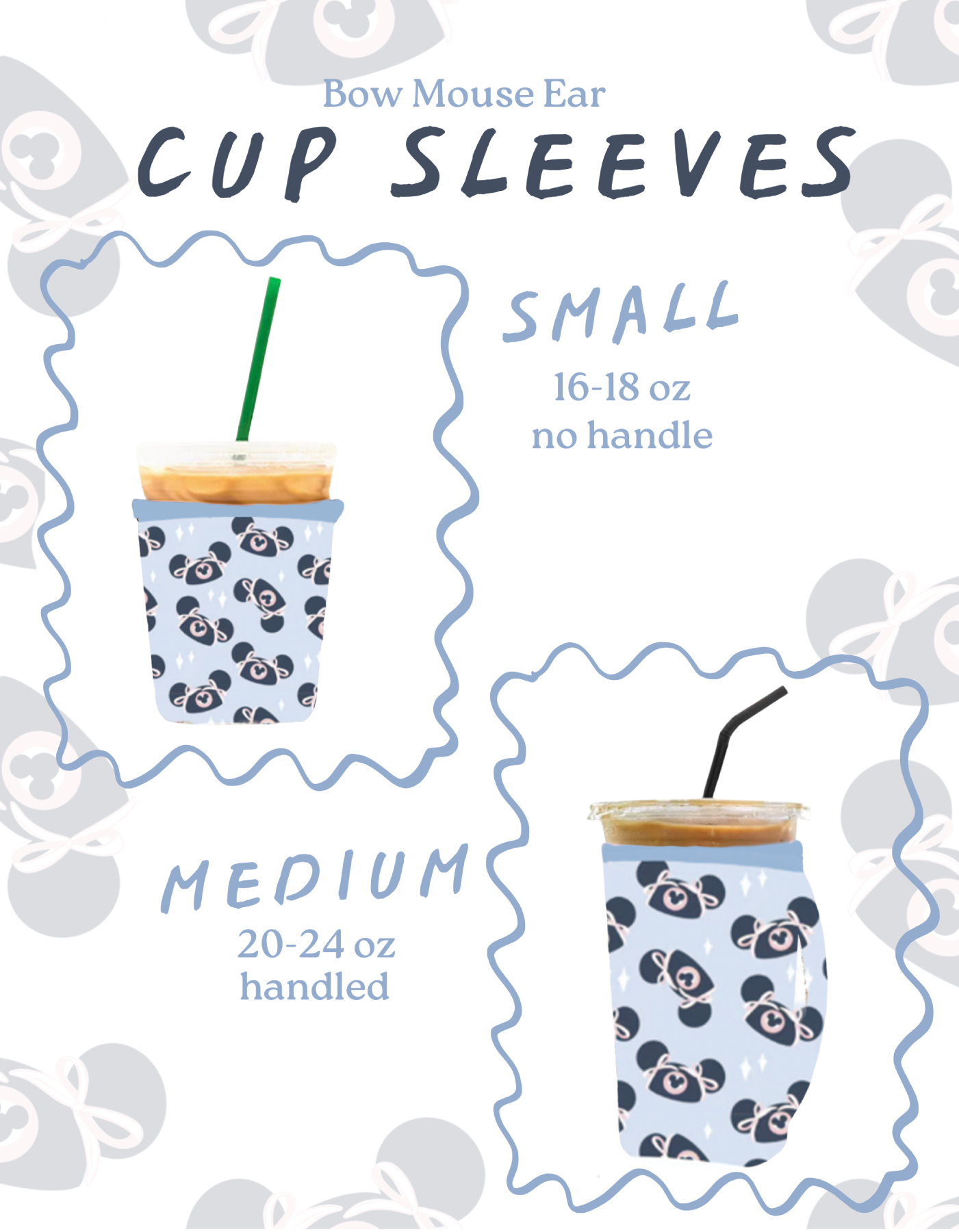 Bows Mouse Ears Hat Cup Sleeve - Light Blue