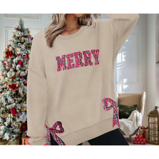 Merry Bow Embroidered Sweatshirt - PREORDER